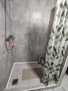 a shower with a shower curtain in a bathroom at Mubina Apartman in Ćukovi +40 photos