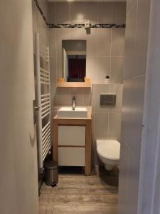 a bathroom with a sink and a toilet at Studio cosy 6 pers au pied des pistes et vue exceptionnelle sur les Alpes à SUPERDÉVOLUY in Le Dévoluy