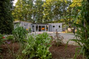 a tiny house in the middle of a garden at Bienenhaus in Sassnitz