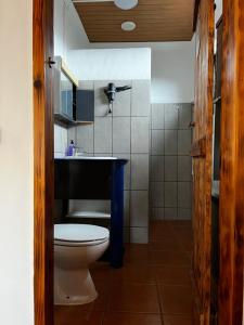 a bathroom with a toilet and a sink at Casa do Stefan in Lomba