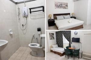 two pictures of a bathroom with a toilet and a shower at Northern Cove Penang in Tanjung Bungah +113 photos