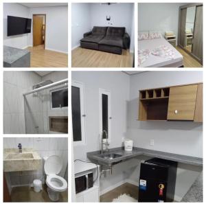 a collage of photos of a bathroom and a room at Hotel Mercosul in Butiá