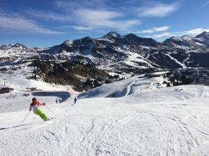 a person is skiing down a snow covered mountain at Moonriver Alps Ski Apartament in Ramingstein