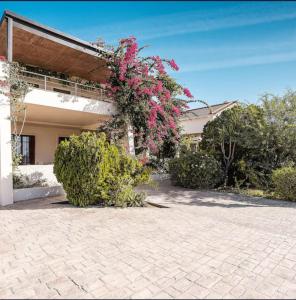 a house with flowers on the side of it at Amaryllis Beach House in Lartos
