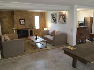 Una sala de estar con un sofá y una chimenea. en Villa des carassins, en Saint-Rémy-de-Provence