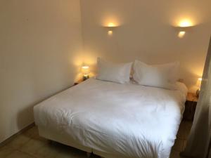 1 cama blanca con 2 almohadas en una habitación en Villa des carassins, en Saint-Rémy-de-Provence