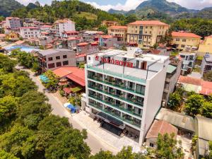 an aerial view of a city with buildings at NaCo Hotel in Lao Cai