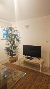a living room with a flat screen tv on a table at The loft - A charming sanctuary in Rivière Noire