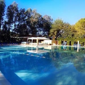 uma grande piscina de água azul com um gazebo em Terme Acqua Pia em Montevago