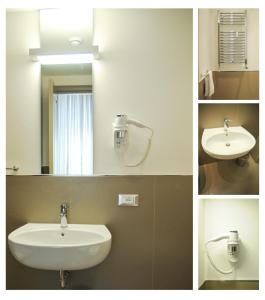 two pictures of a bathroom with a sink and a mirror at B&B Carini 58 in Rome