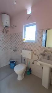 a bathroom with a toilet and a sink and a window at GRETZbnb in Shillong
