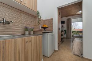 a kitchen with a sink and a dishwasher at Theodora Studios Best Location In Laganas Next To The Party Area in Laganas +26 photos