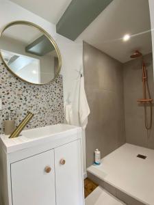 a bathroom with a white sink and a mirror at LE CARNOT - Valence in Bourg-lès-Valence