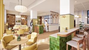a rendering of a restaurant with tables and chairs at ARBELLIA Appart'Hôtel Châlons en Champagne in Chalons en Champagne