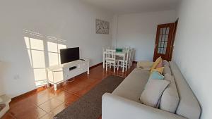 a living room with a couch and a television at Lousã's Brown & White in Lousã