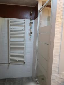 a shower with a glass door in a bathroom at Villa la Roseraie chambre avec sdb privée in Montpellier