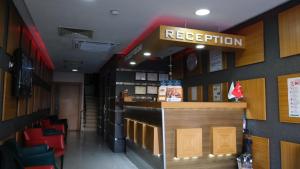 a restaurant with a sign that reads reception at Hotel RABİS in Urfa