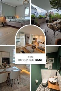 a collage of photos of a living room and a bedroom at FeWo Bodensee Base in Rielasingen-Worblingen +28 photos