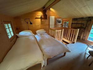 a bedroom with two beds in a cabin at A charming alpine chalet in Ensex