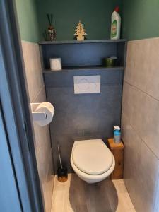 a small bathroom with a white toilet in it at Au Doubs lac, Cosy 4 pers Terrasse ,Ski et Nature in Malbuisson +31 photos