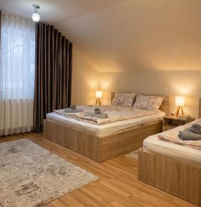 a bedroom with two beds and a window at Villa J'adore in Crasna