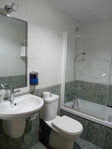 a bathroom with a toilet and a sink and a shower at El Ancla Ponferrada in Ponferrada +13 photos