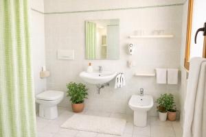 a bathroom with a sink and a toilet and a mirror at Affittacamere Al Fiume in Flambruzzo +21 photos