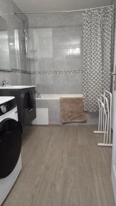 a bathroom with a shower and a sink and a tub at Calme et confort au cœur du vieux Troyes in Troyes