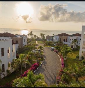 an aerial view of a road in a resort at Zuri's Beachfront Bliss, With Beach Access -Sultan Palace in Mtwapa