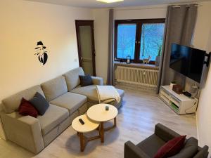 a living room with a couch and a tv at Al Capone in Sankt Andreasberg