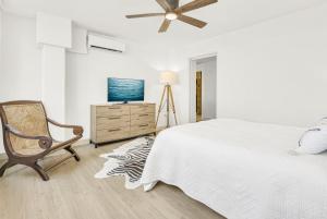 a bedroom with a bed and a chair and a television at The OceanFront Private Residence in La Paz