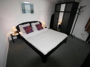 a bedroom with a large bed with pillows on it at Aquaronde 129 in Lemmer