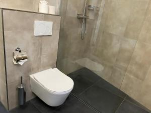 a bathroom with a toilet and a shower at Aquaronde 093 in Lemmer +15 photos