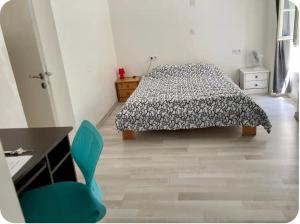 a bedroom with a bed and a desk and a chair at City centre appartement en colocation in Chambéry