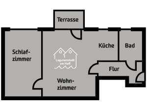 a black and white floor plan of a building at Lagunenstadt am Haff - Fewo 72 Flip in Ueckermünde +12 photos