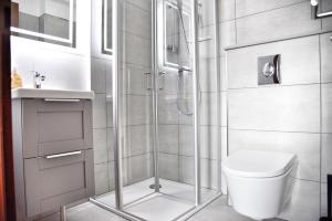 a bathroom with a shower and a toilet at Lagunenstadt am Haff - Fewo 34 Palstek in Ueckermünde