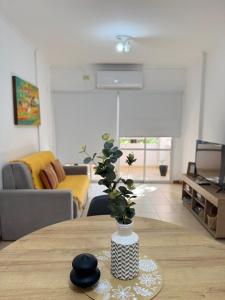a vase with a plant on a table in a living room at Tu hogar en Resistencia, con cochera in Resistencia