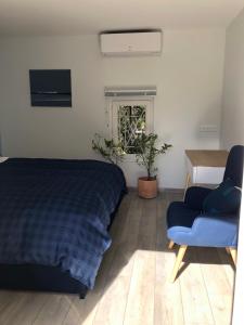 a bedroom with a bed and a chair and a window at 1 chambre indépendante dans maison in Tassin-la-Demi-Lune