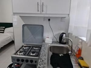 a small kitchen with a stove and a sink at Magenche in Ongata Rongai 