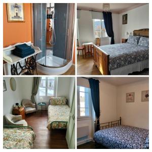four pictures of a bedroom with a bed and a room with a window at Monsieur Morgan's in Féniers