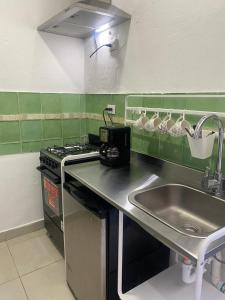 a kitchen with a stainless steel stove and a sink at Colonial apartment for up to 4 person in Santo Domingo