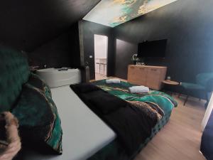 a bedroom with a bed and a television in it at Stars lux room in Belgrade