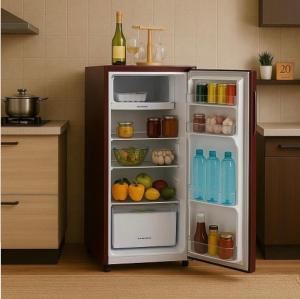 a refrigerator with its door open in a kitchen at 2bhk corporate home in Sohāna