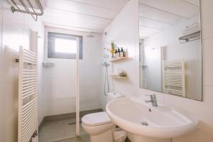 a bathroom with a sink and a toilet and a shower at Apartamentos Castellmar in Castelldefels +20 photos