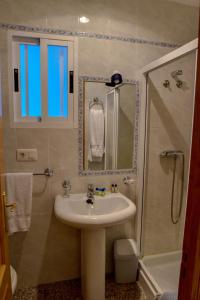 a bathroom with a sink and a shower at Casa Palomin in Ourense