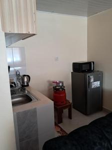 a small kitchen with a sink and a refrigerator at Watene's Homes in Nairobi