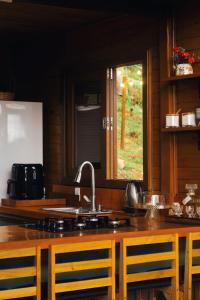 a kitchen with a sink and a counter top at Chalé Mont Valle in Bom Jardim da Serra