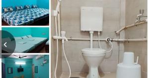 a collage of pictures of a bathroom with a toilet at JB lodge in Chidambaram