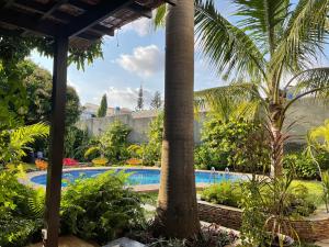 a resort with a swimming pool and palm trees at Villa Chayol - Beautiful, spacious, bright! in Cotonou