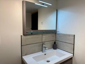 a bathroom with a sink and a mirror at LE BORA - Duplex en Centre-ville - Puy-du-fouu in Cholet +10 photos